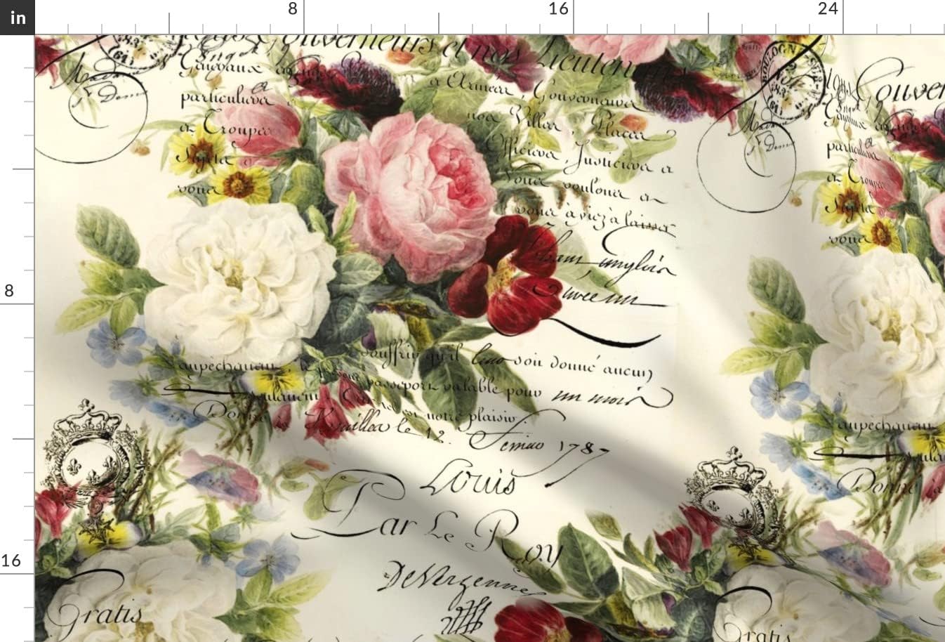 Spoonflower Fabric - Vintage Roses Shabby Chic Victorian Romantic French Rose Garden Printed on Upholstery Velvet Fabric Fat Quarter - Upholstery Home Decor Bottomweight Apparel