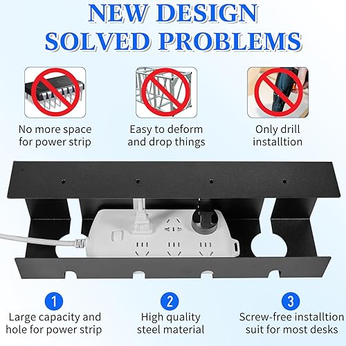 Miniatura 4 de Paquete de 4 bandejas de organización de cables debajo del escritorio, bandeja de cables de metal para gestión de cables, organizador de cables de
