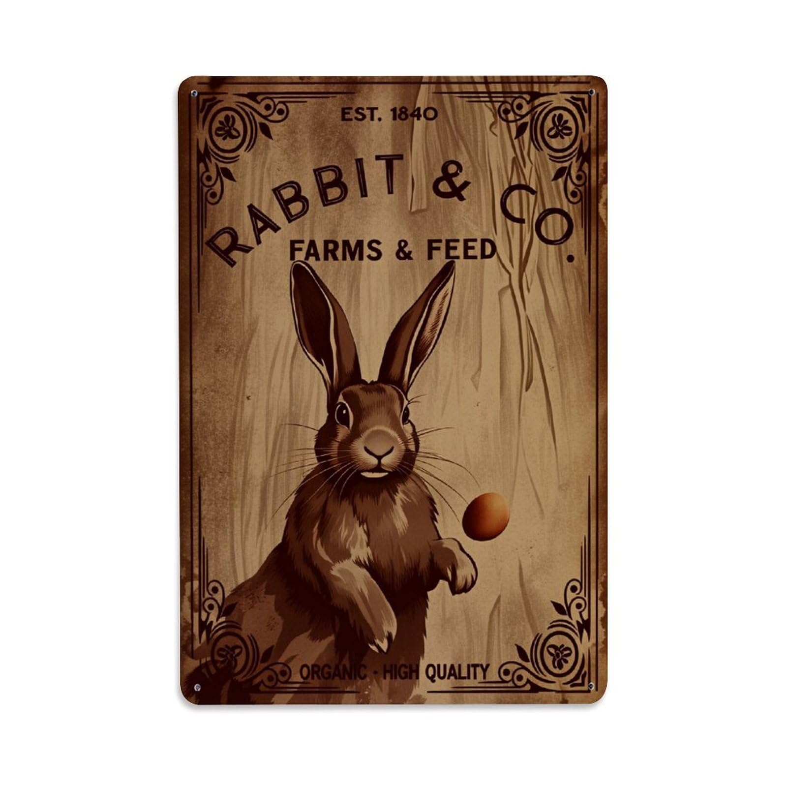 Enderetf Vintage Rabbit And Co Farms Feed Tin Sign Metal Poster, Home Bar Garage Man Cave Cafe Indoor & Outdoor Wall Decoration 8X12inches
