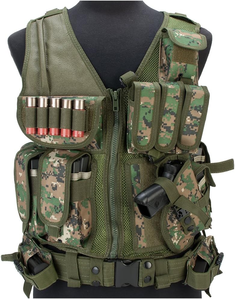 Evike - Matrix Special Force Cross Draw Tactical Vest w/Built in Holster & Mag Pouches (Color: Digital Woodland) - (PID: 28496)