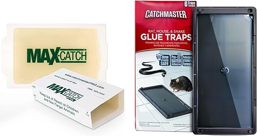 Catchmaster Paquete de tablero de pegamento para ratones y plagas, 72 tablas de pegamento y 6 trampas de pegamento grandes, trampas para ratas y