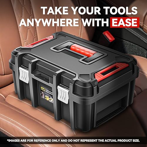 Miniatura 6 de Auto Dynasty Caja de herramientas organizadora de 17 pulgadas, cajas de herramientas con bandeja extraíble y asa portátil para garaje, taller,