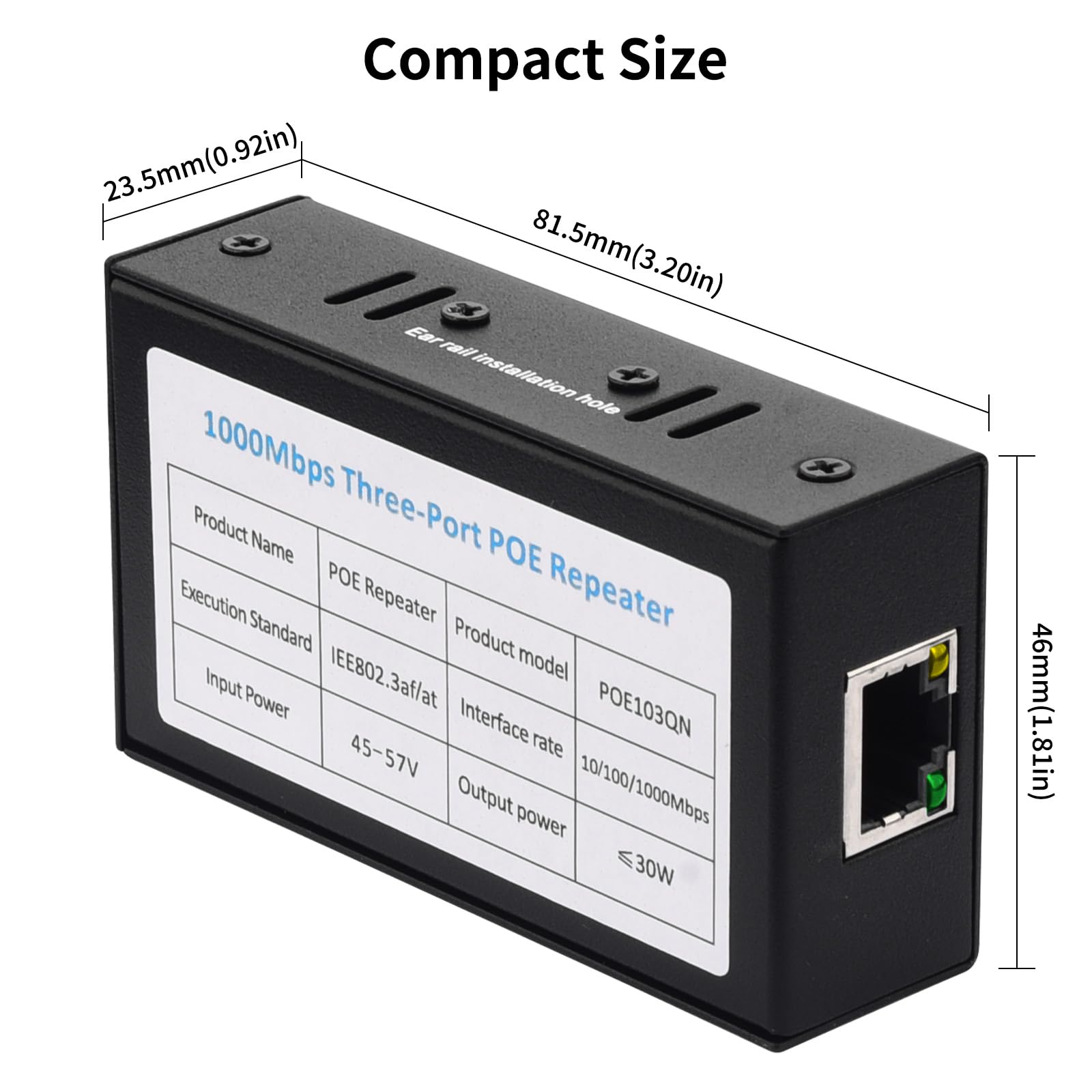 2 Port PoE Extenseur Gigabit, 1 PoE in 2 PoE Out Extender, IEEE 802.3af/at Compatibles 1000 Mbps, Wall Mount Waterproof Extension Supplémentaire de 100 m pour Caméras PoE Plug and Play