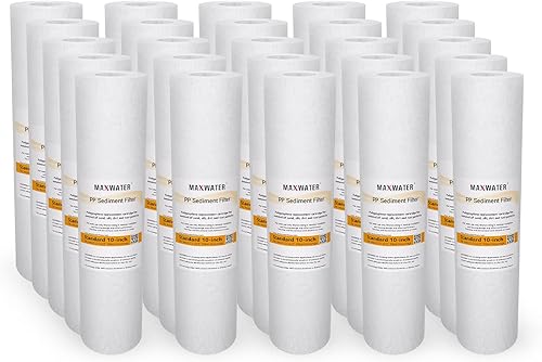 Max Water Cartucho de filtro de agua de sedimento de repuesto de 10 x 2.5 pulgadas, 5 micras para toda la casa, fibra de filtración soplada por