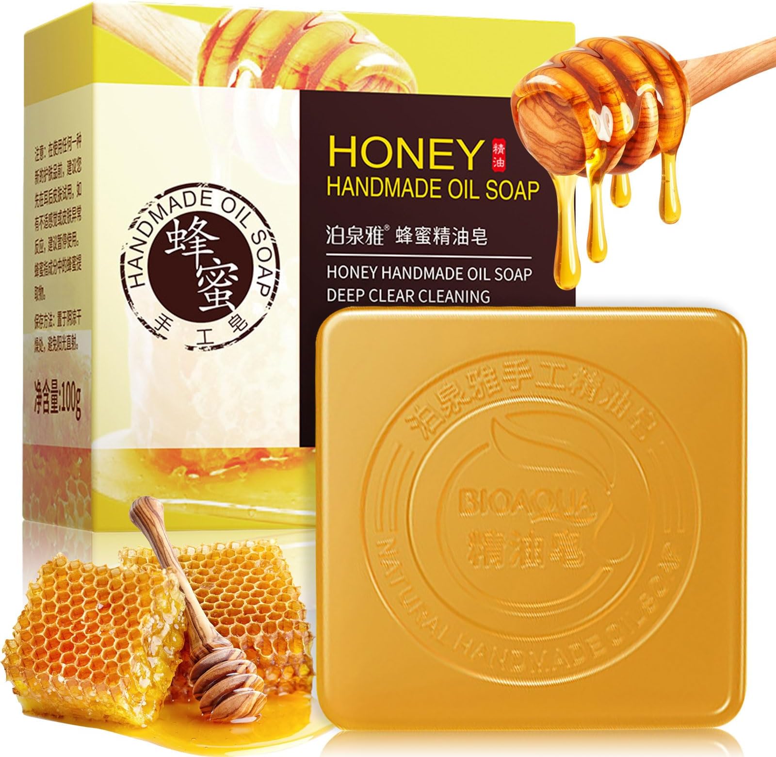 Trendyfave Natural Soap Honey Face Soap, Handmade Soap Bar For Moisturizing Deep Clean Eco Friendly, Moisturizing Erase Fine Lines, Natural Face, Bath and Body Soap Bar, Vegan, 100g