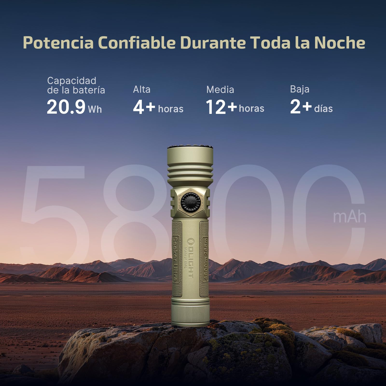 OLIGHT Seeker Ultra Linterna LED Potente 4800 Lúmenes 265 m | Carcasa OAL, Carga USB-C y MCC3, Funda Innovadora, IPX8, 17 Días de Autonomía, Aire Libre, Camping