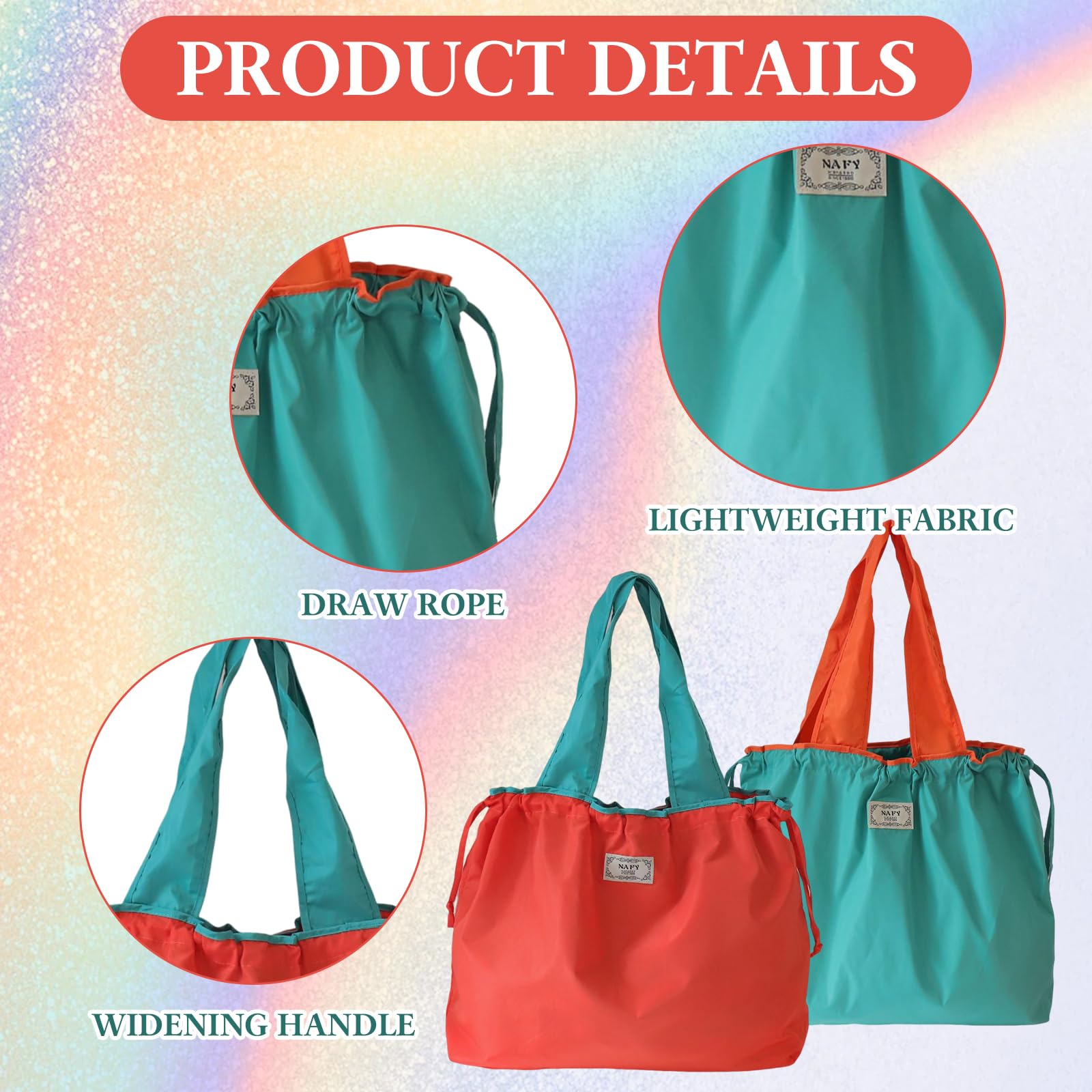 Valicaer Foldable Reusable Shopping Tote, 2Pcs Large Waterproof Drawstring Shopper - Image 3