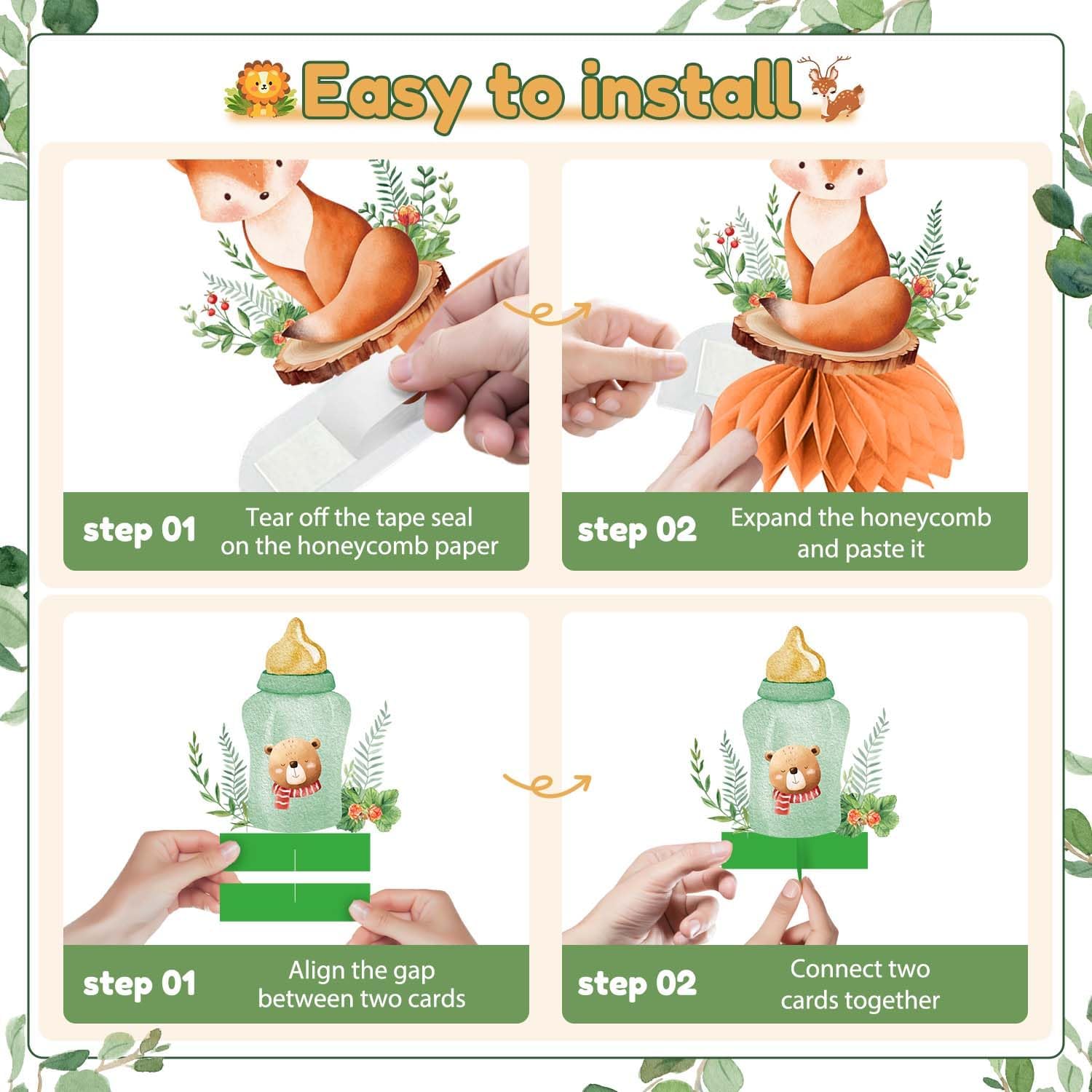 Woodland Baby Shower Table Decorations, Woodland Animals Honeycomb Centerpieces for Forest Theme First Birthday Table Decor, Woodland Baby Shower Party Supplies for Boy Girl