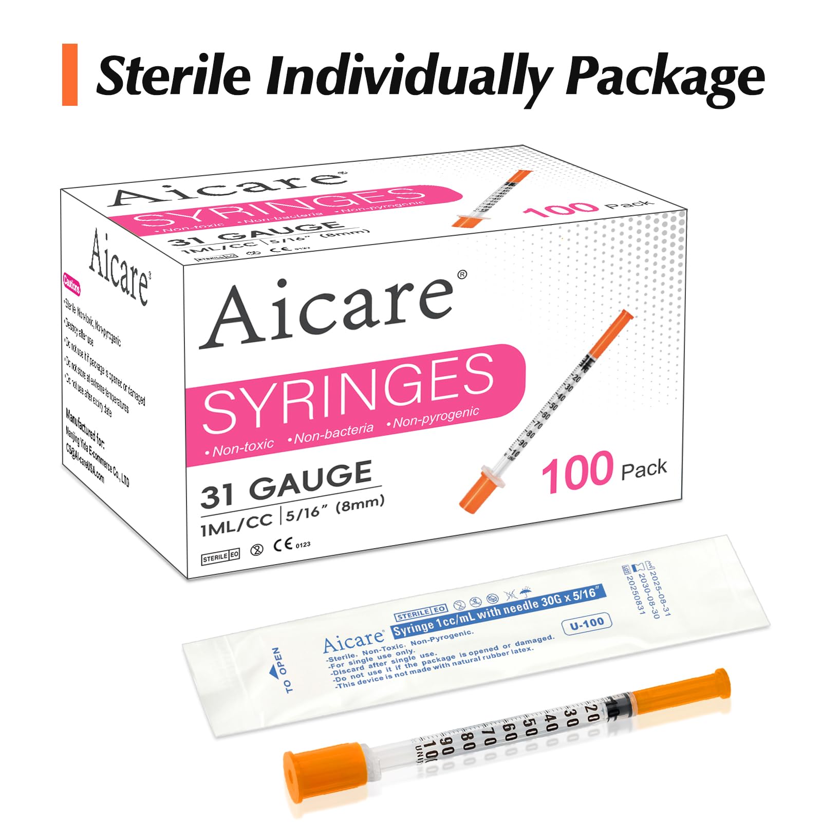 100 Pack 1 ml/cc 31 G 5/16 Inch Syringe, Individually Packed — Amazon image 6