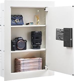 VEVOR Wandsafe Wandtresor mit Passwort & Schlüssel & Drehknopf, Einbaugehäuse aus kaltgewalztem Stahl Q235 mit verstellbaren Ablagen & Befestigungslöchern für Geld Schmuck Reisepass, Weiß