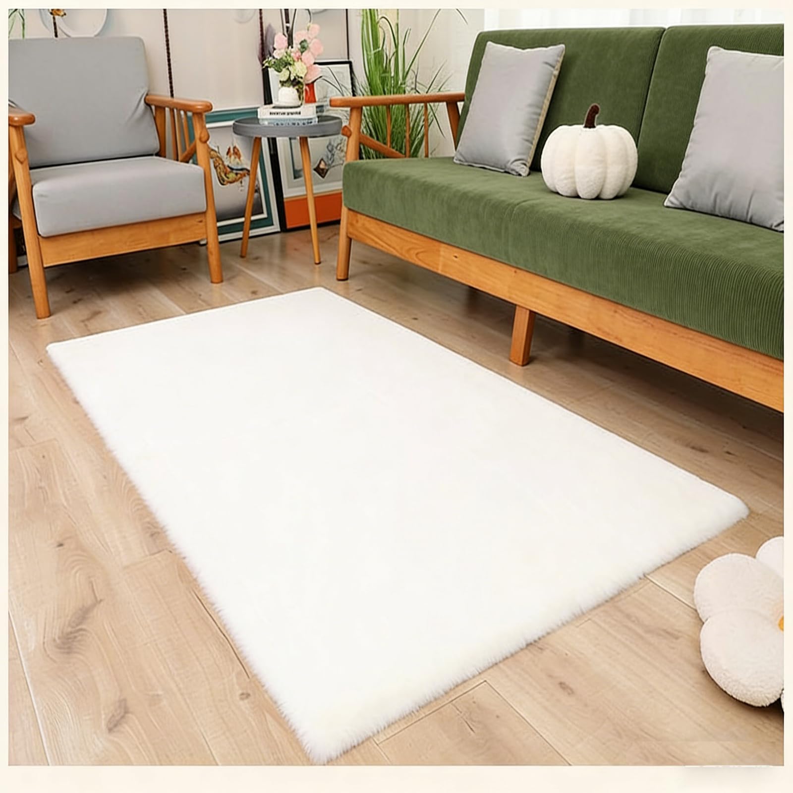 Tapis salon fausse fourrure blanc 185x190 cm monochrome design moderne