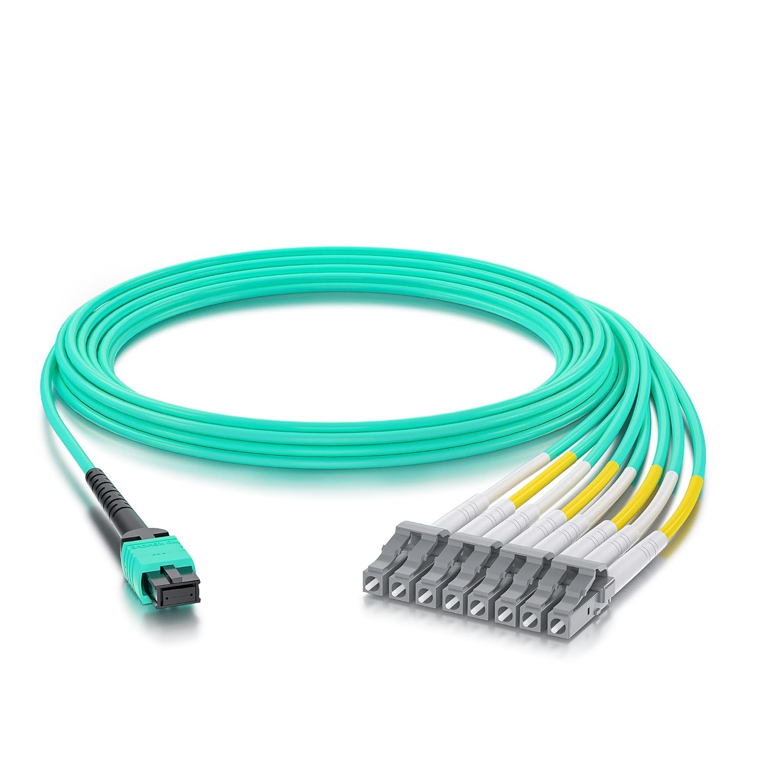 10Gtek Fiber Optic Cable Patch Cord - MPO to 8X LC Fanout Fiber Jumper Cable, OM3 MMF 8-core Fiber, Application for QSFP+Transceiver, 10m(33ft), Breakout 0.5m