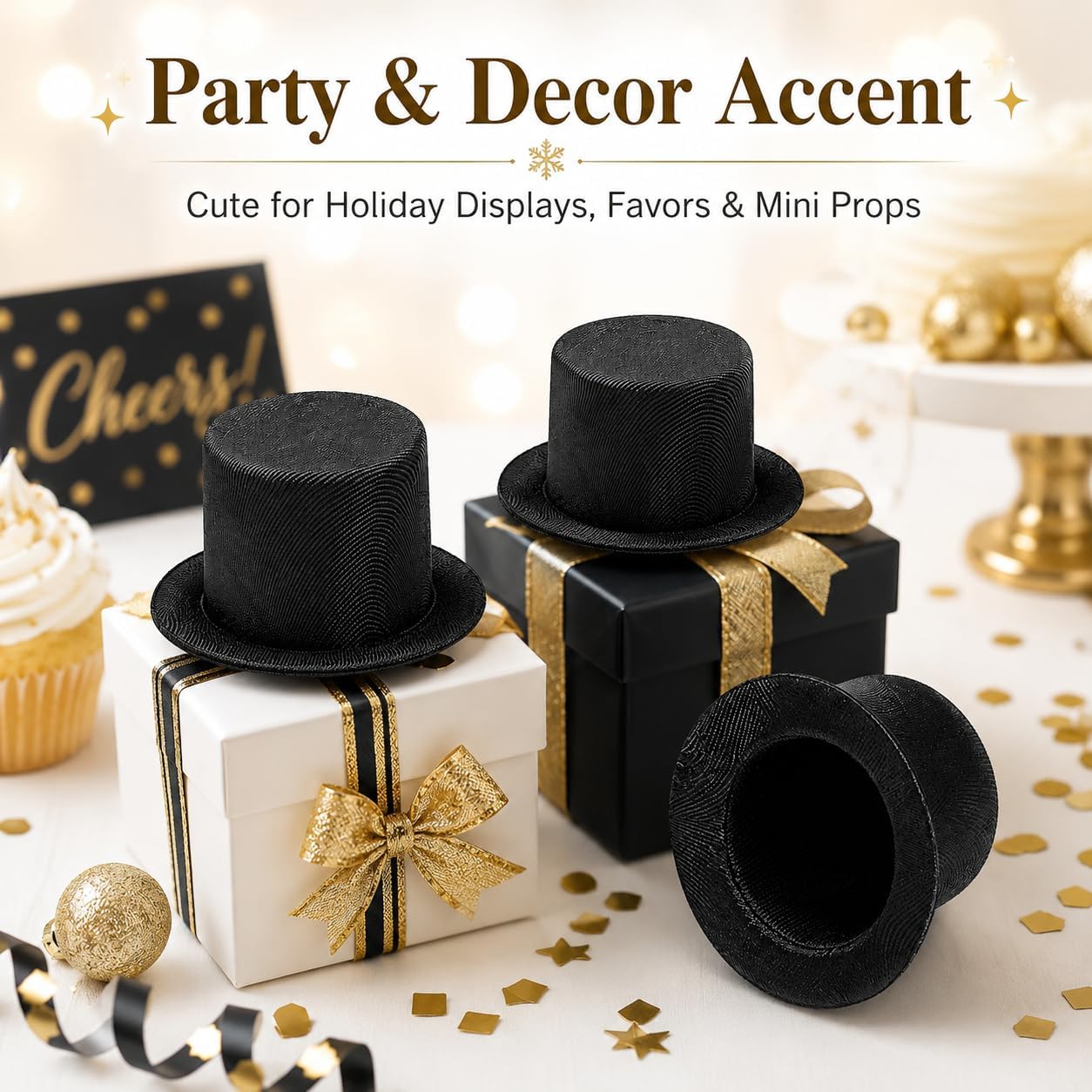 4PCS Mini Black Top Hats for Crafts, Snowman DIY Christmas Decoration image 4