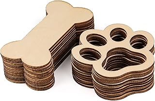 Framendino, 24 Pack Unfinished Wooden Dog Bone Dog Paw Cutout Ornaments for DIY Crafts