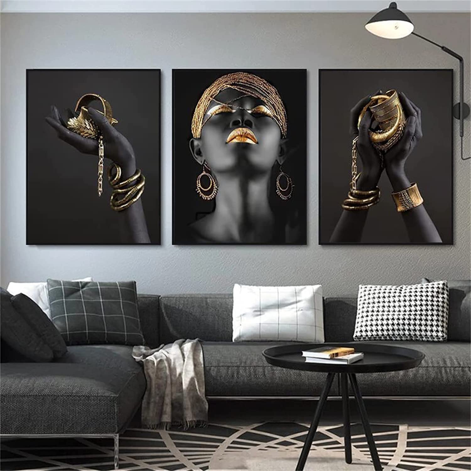 Tableaux D'art Africain - Lot De 3 Toiles Noires Et Dorées Sans Cadre, 40x50cm - Décoration Murale élégante Pour Salon Ou Chambre - 10