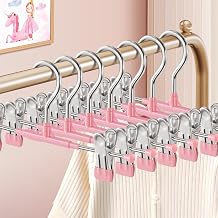 HUADYMEET 30 Pack Baby Pants Skirt Hangers with Clips, Non-Slip Space Saving Clothes Hangers for Kids Children Toddler Jeans Shorts Metal Hanger for Closet Organization, Women, Men,10 inch Pink