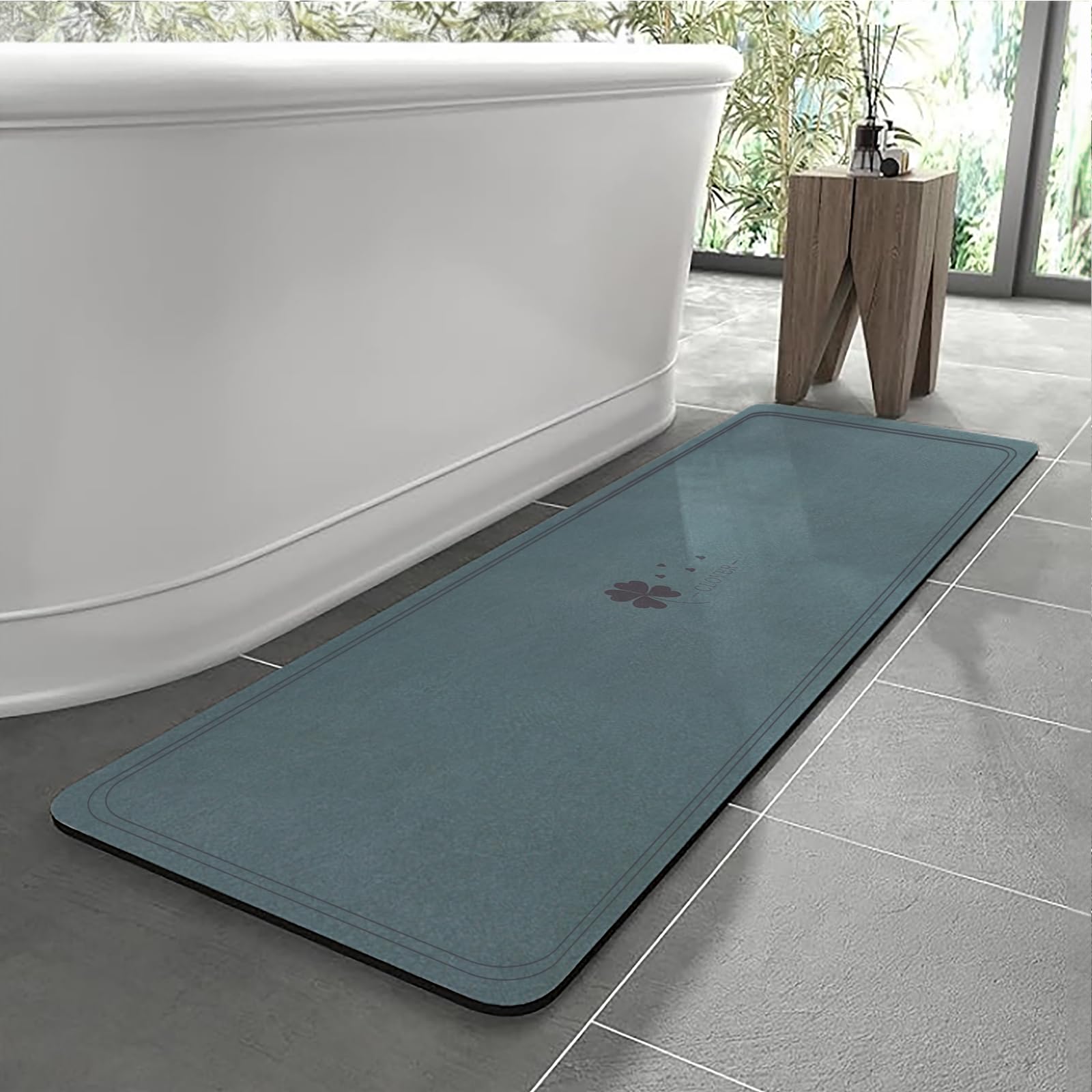 Diatomaceous earth bath mat Non Slip Super Absorbent Quick Dry Thin Bathroom Rugs Fit Under Door, Stain Resistant Bathroom Floor Mats-Shower Rug for in Front of Bathtub Shower, Green, 15.7"*47.2"