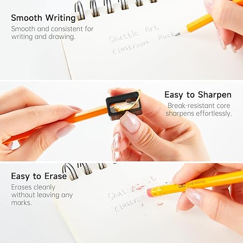 Miniatura 4 de Shuttle Art Paquete de 60 lápices, #2 HB, lápices preafilados con borradores superiores, lápices amarillos con caja de madera de primera calidad a