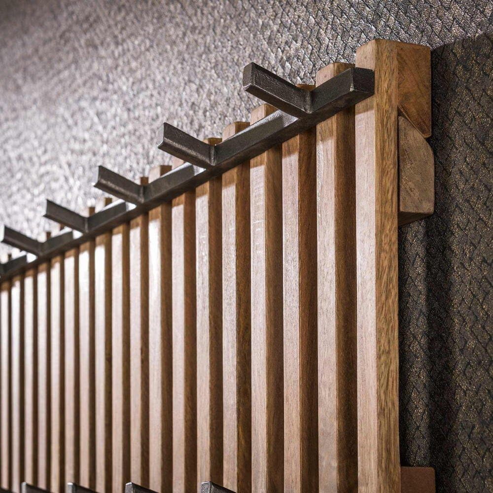RINGO-Living Wandgarderobe aus Massivholz - Ethno Kleidergarderobe mit 13 Haken - Rustikale Flurgarderobe für für Jacken, Mäntel & Schals - Schmale Kleider Garderobe für den Flur aus Mangoholz