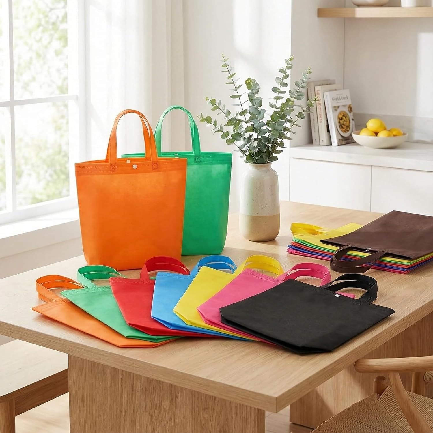 50 Pack Reusable Grocery Bags Foldable Shopping Tote Bulk Multipurpose with Snap Closure Assorted Colors - Image 3