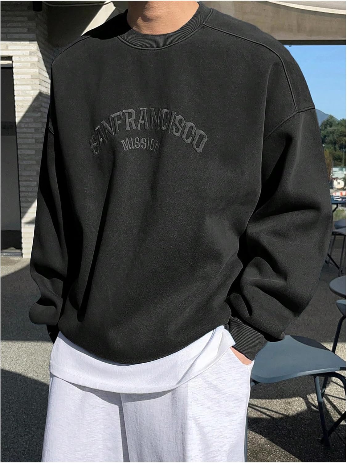 SHENHE Men's Oversized Crewneck Sweatshirt Letter Embroidered Vintage Baggy Sweatshirt Pullover - Image 2