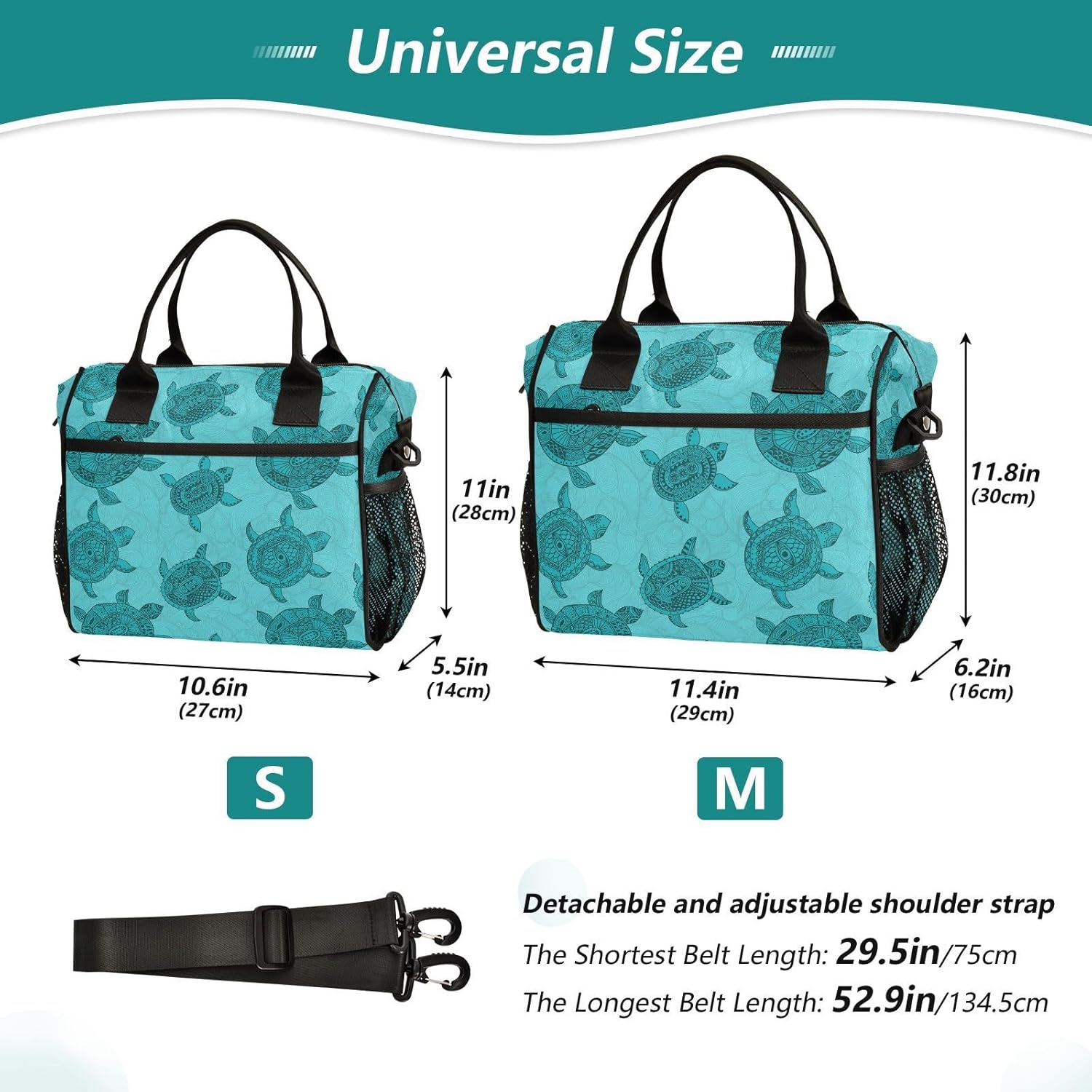 Turtles Animal Lunch Bag Reusable Lunch Box for Office Picnic Hiking Beach, Insulated Cooler Tote Food Container with Adjustable Shoulder Strap for Men Women Adults
