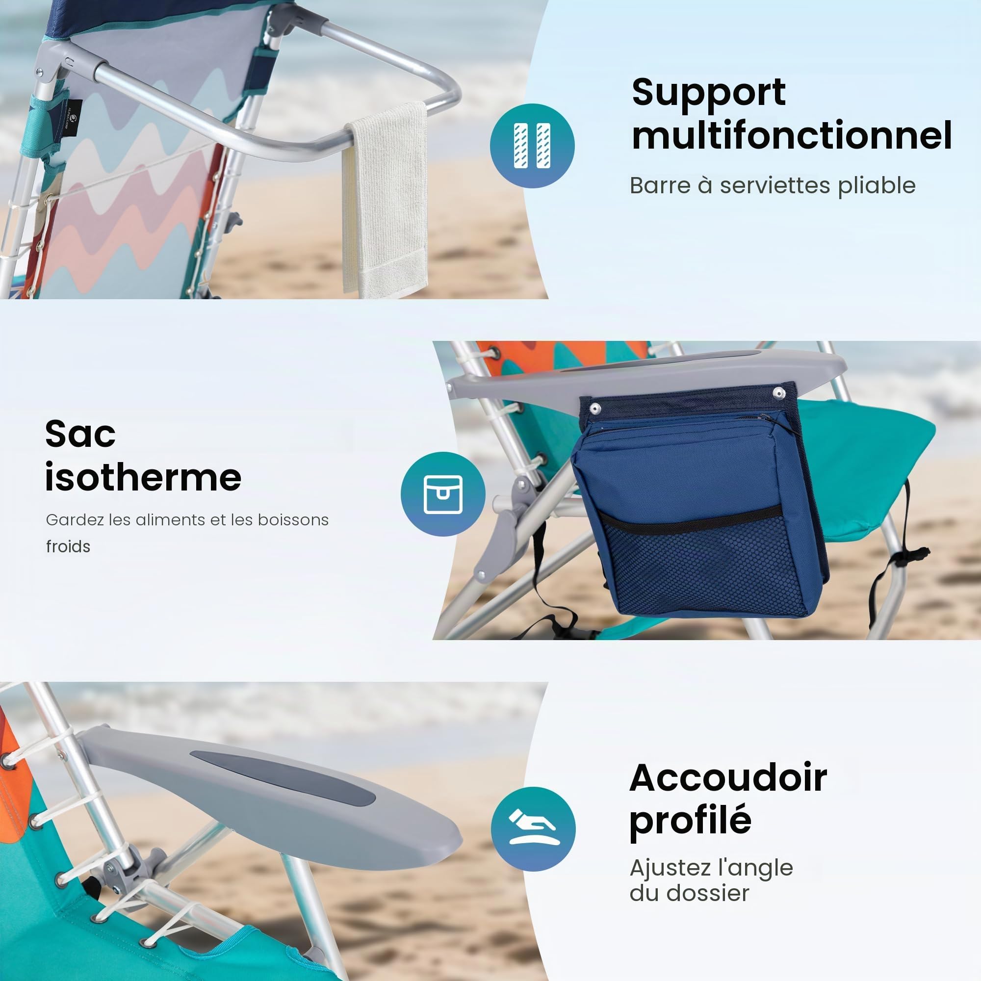 High Point Sports Lot de 2 Chaises de Plage Pliantes Légères et Portables Inclinables avec Support de 113,4 kg, 4 Positions pour Adultes, Cadre en Aluminium, Tissu Oxford 600D, Bleu | Chaise longue portable légère avec capacité de charge de 250 kg, chaise