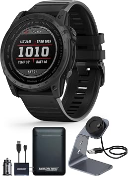 Garmin tactix 7 Standard Edition Rugged Tactical GPS Touchscreen Smartwatch, Black/Silicone Band | Sapphire Lens, Military Standard, Up to 28 Day Battery Life with Signature Series Power Bundle