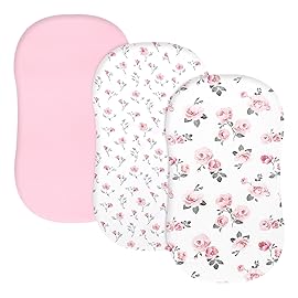 PHF 3 Pack Soft Bassinet Sheets, Rose Floral Breathable Comfy Cradle Sheets for Baby Girls, No Slip Universal Fit for Most Cradle and Bassinet Mattress, Rose Floral