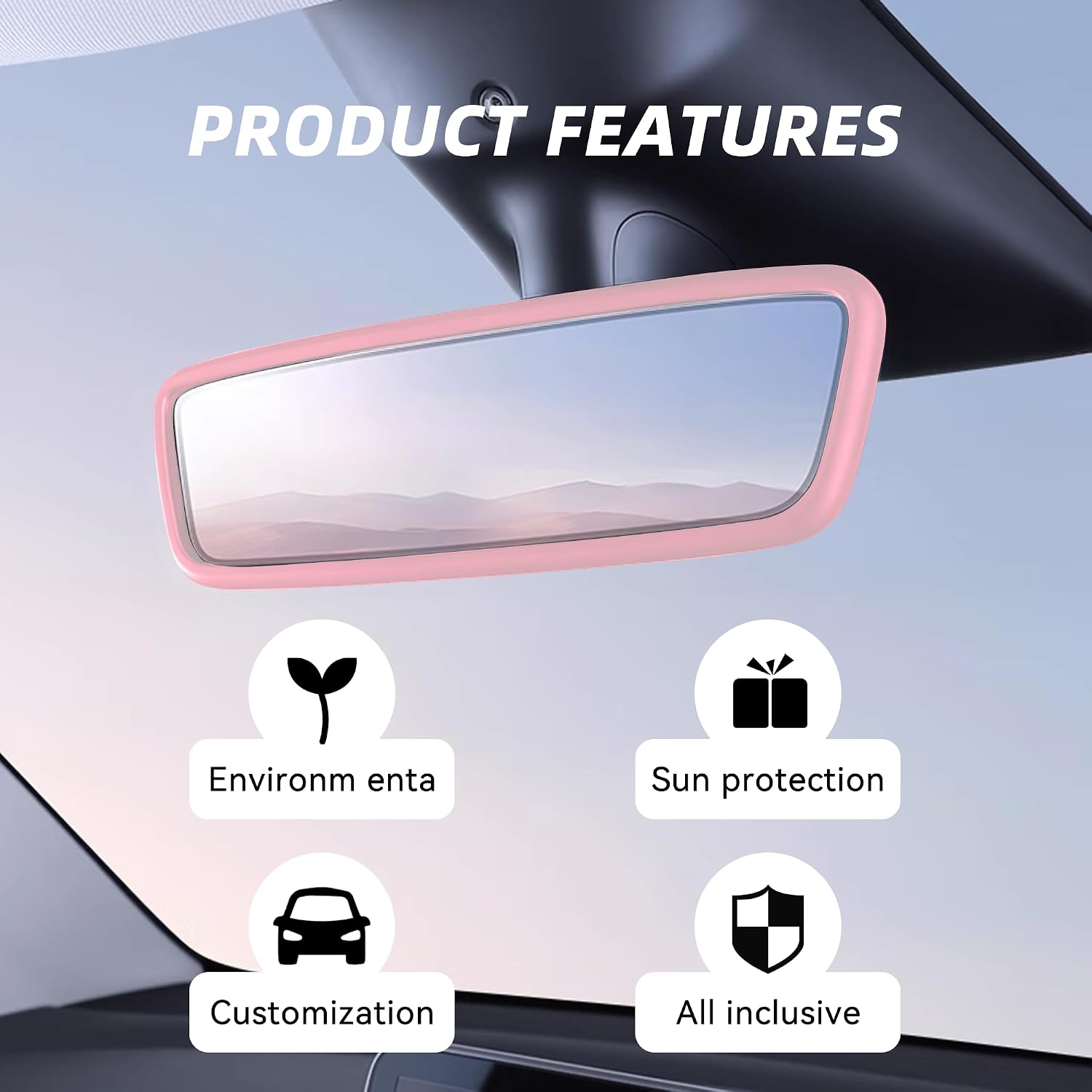 Car Rear View Mirror Protector Frame, Silicone Auto Rearview Edge Protection Cover Compatible with Model 3 Model Y, Interior Rear View Trim Frame Decoration, Car Accessories (Pink)