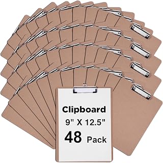 Woswel Hardboard Clipboards Bulk 48 Pack, 9x12.5 Inch Recycled Wood Low Profile Clips for Office, School & Home
