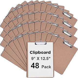 Clipboards Bulk, Woswel Hardboard Office Clipboards 48 Pack,9 X 12.5 Inch Recycled Wood Clip Boards,Low Profile Clip Boards for Home School & Office Supplies