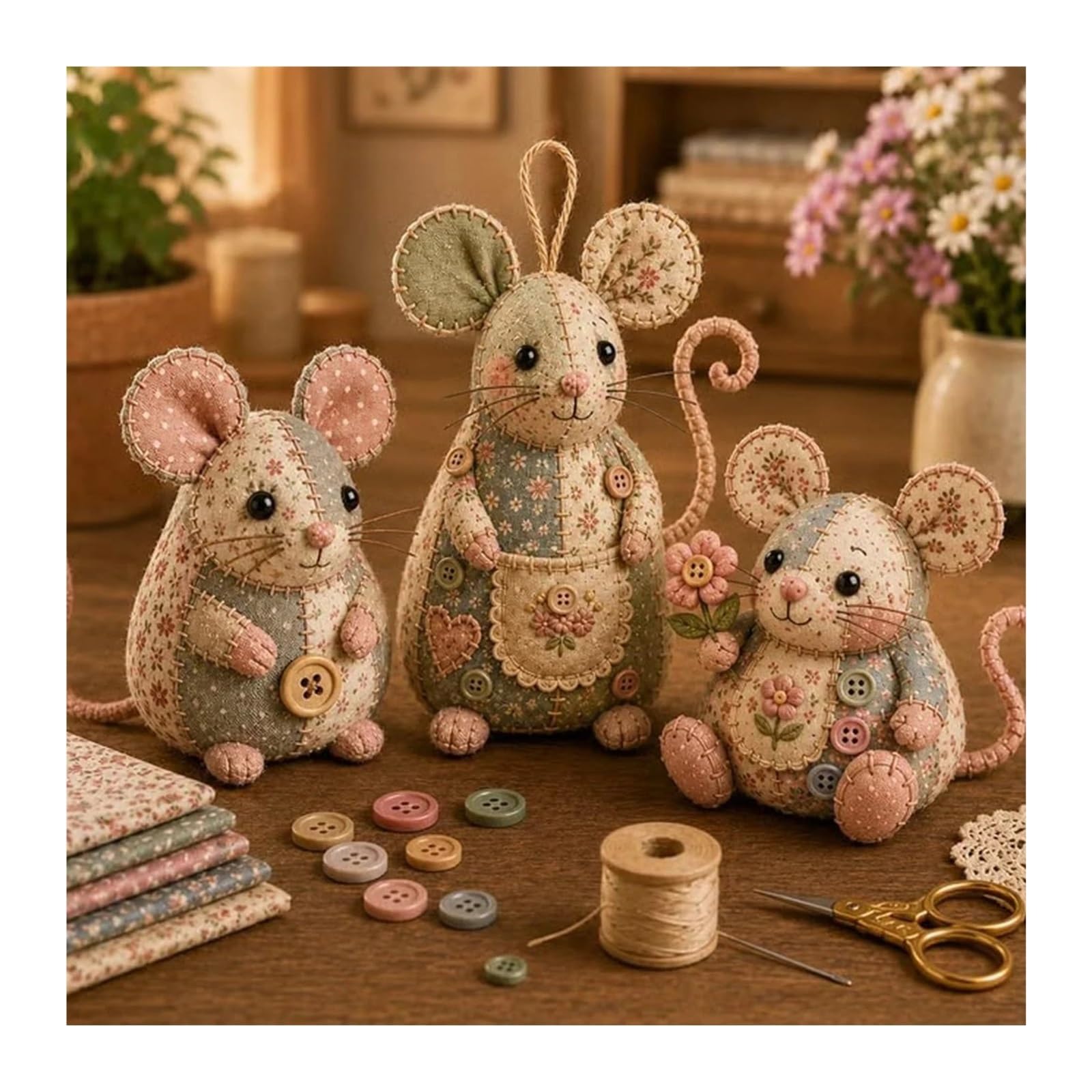 kit de tela para acolchar diy Kit de ratón patchwork bricolaje 3 piezas | Kit de manualidades for coser a mano