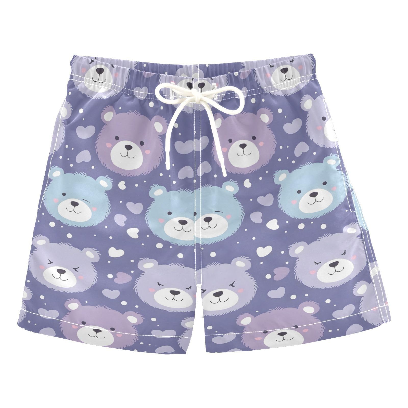 Cute Bear Face Purple Boys Swim Trunks Toddler Shorts Swimwear Boardshorts
