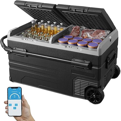 VEVOR Car Refrigerator 115L, Dual Zone Portable Freezer with Wheels & Handle, -4℉ to 68℉, 12/24V DC & 100-240V AC Compressor Cooler for Camping, Outdoor, RV