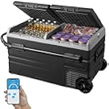 Car Refrigerator, 12 Volt Car Refrigerator Fridge, 121.4QT Dual Zone Portable Freezer with Wheels and Handle, -4℉-68℉, 12/24V DC and 100-240V AC Compressor Cooler for Outdoor, Camping