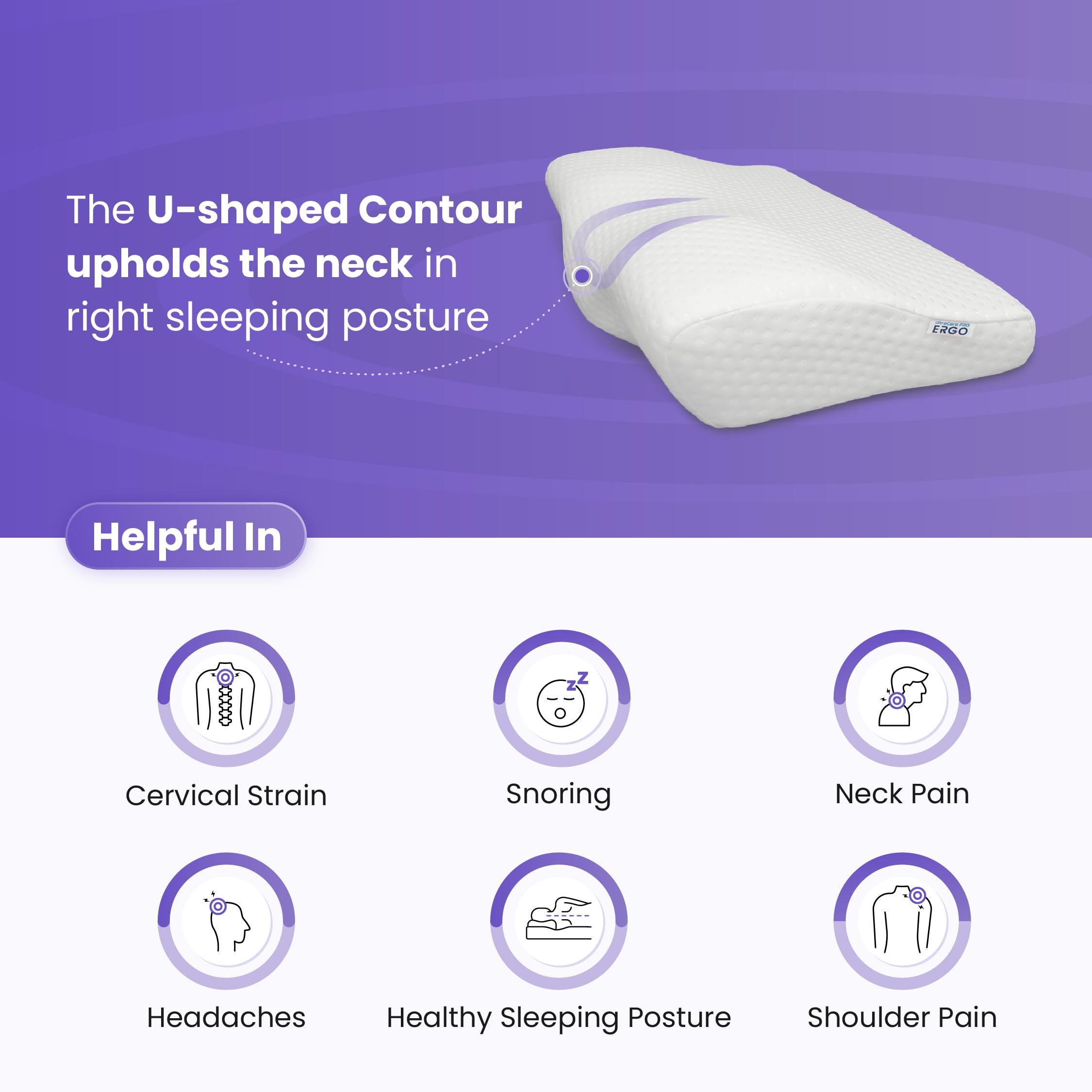 UltraCare PRO Ergo Contour Cervical Neck Pillow | Advanced U-Shaped Contour | Designed by Orthopadeics | Memory Foam | Improves Sleep & Posture | Neck, Cervical & Shoulder Pain Relief Cushion 2