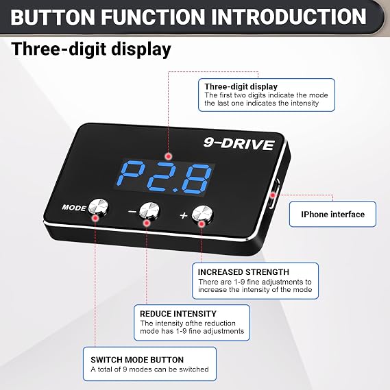 Throttle Response Controller 9 Drive Mode, 9 Drive Throttle Controller Automotive Electronic Acceleration Controller Compatible with Dodge Challenger Ram Cherokee KK Wrangler JK Maserati Ghibli