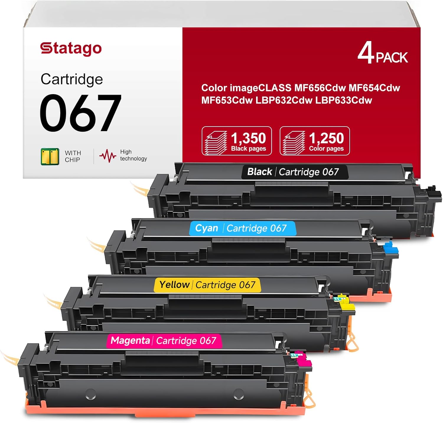 067 Toner Cartridge Set Compatible with Canon 067 067H Toner cartridges MF654Cdw MF656Cdw for Canon ImageCLASS LBP632Cdw LBP633Cdw MF653Cdw Printer (4 Pack, Black|Cyan|Magenta|Yellow)