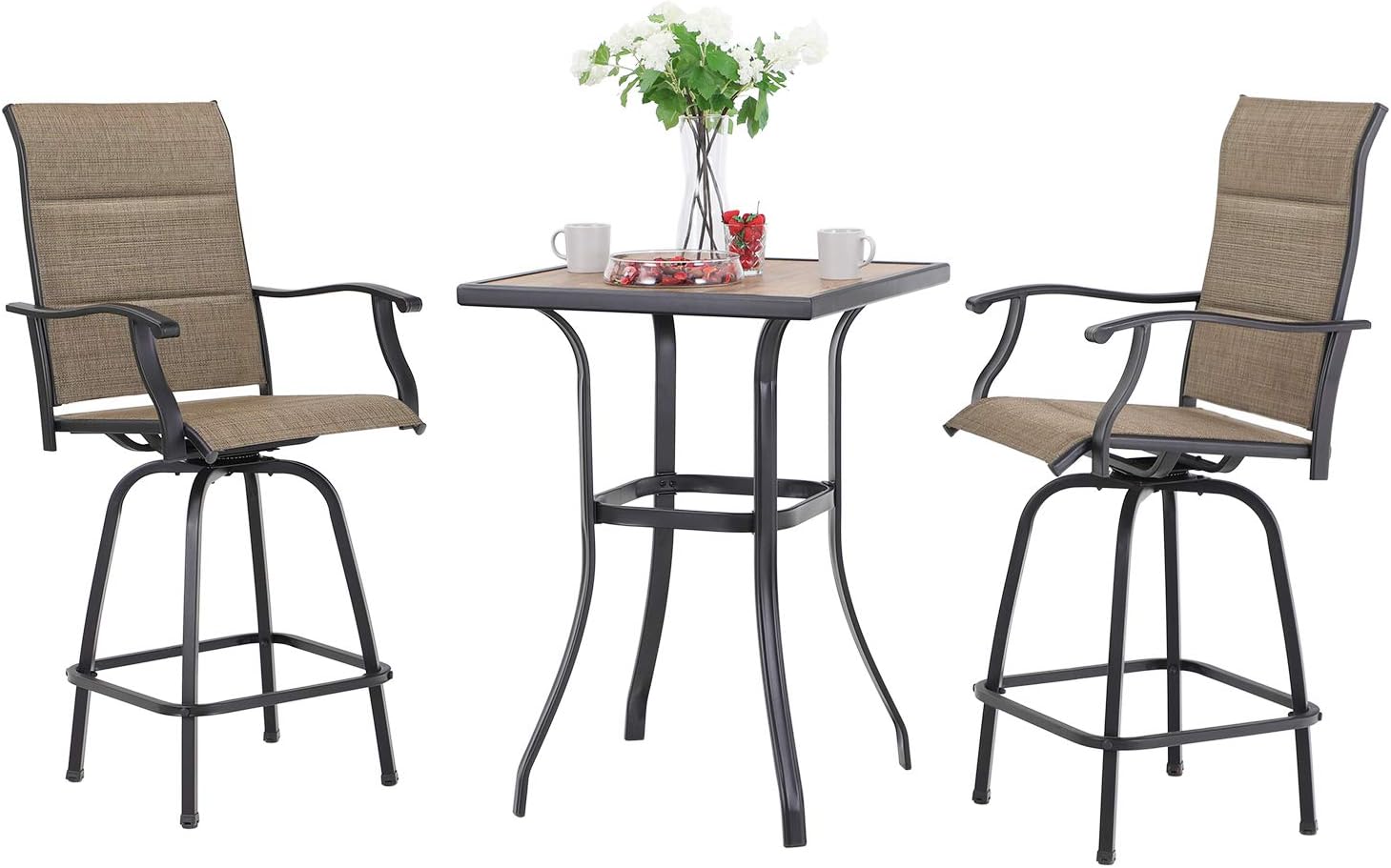 Sophia & William Modern Brown Patio Bar Set for 4: Swivel Bar Stools, High Back, Patio Bar Table & Chairs (5 Pieces), Quick Dry Textilene, Supports 300lbs