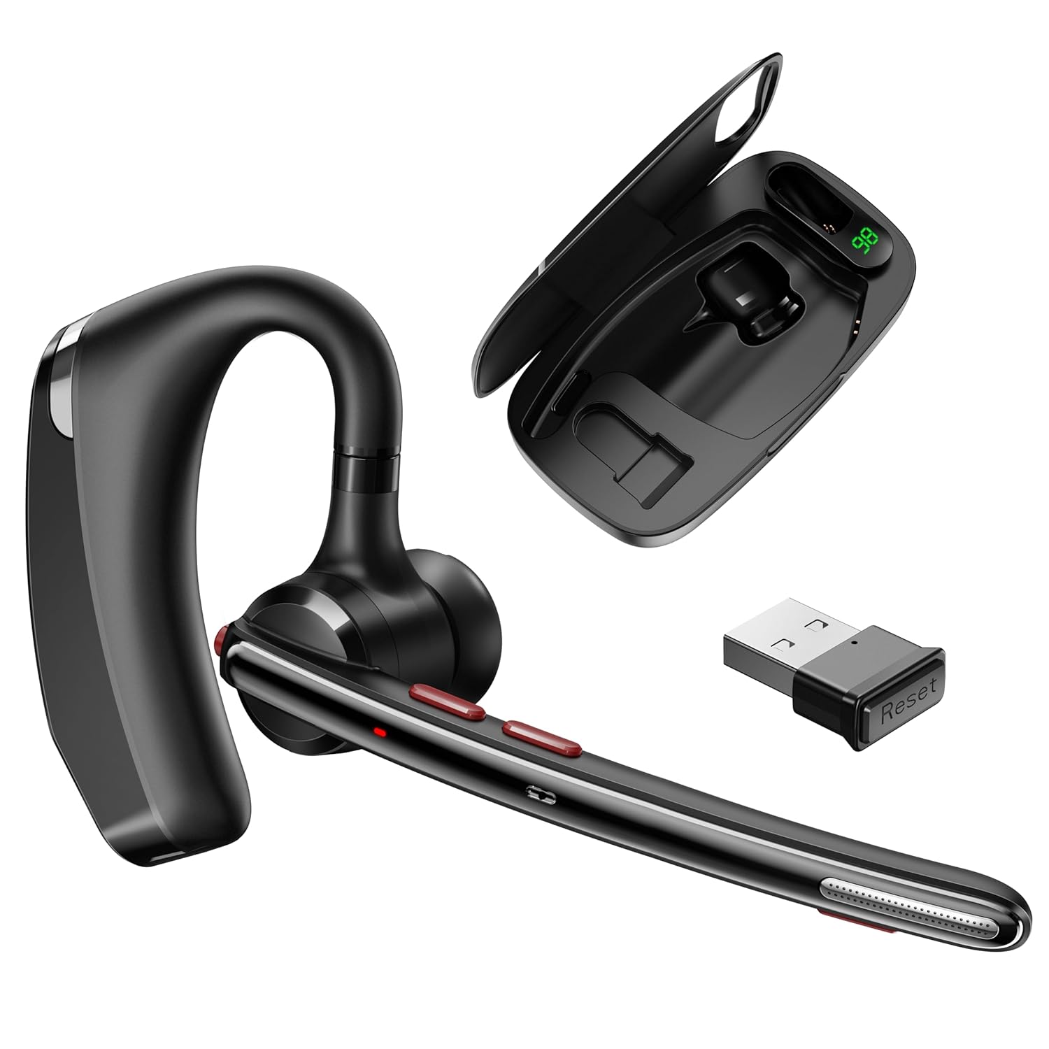 COMEXION Bluetooth Headset V5 3 Wireless Headset with Dual Noise-Canceling Mics Portable Charging Case 300H Standby Time Hands
