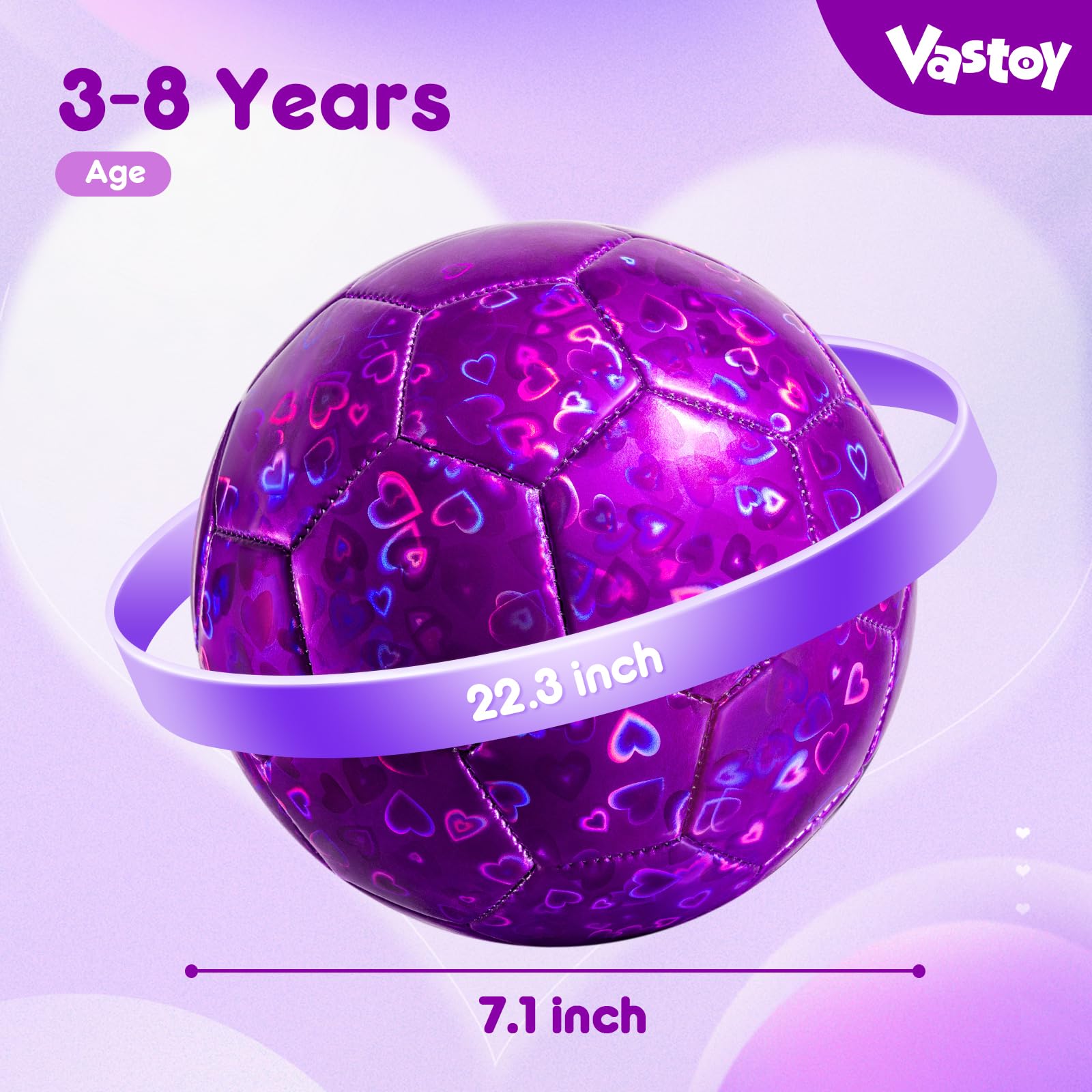 Vastoy Glittery Size 3 Kids Football for Age 3 4 5 6 7 8, 7 Inch Toddlers Football with Love Laser Pattern - Image 2