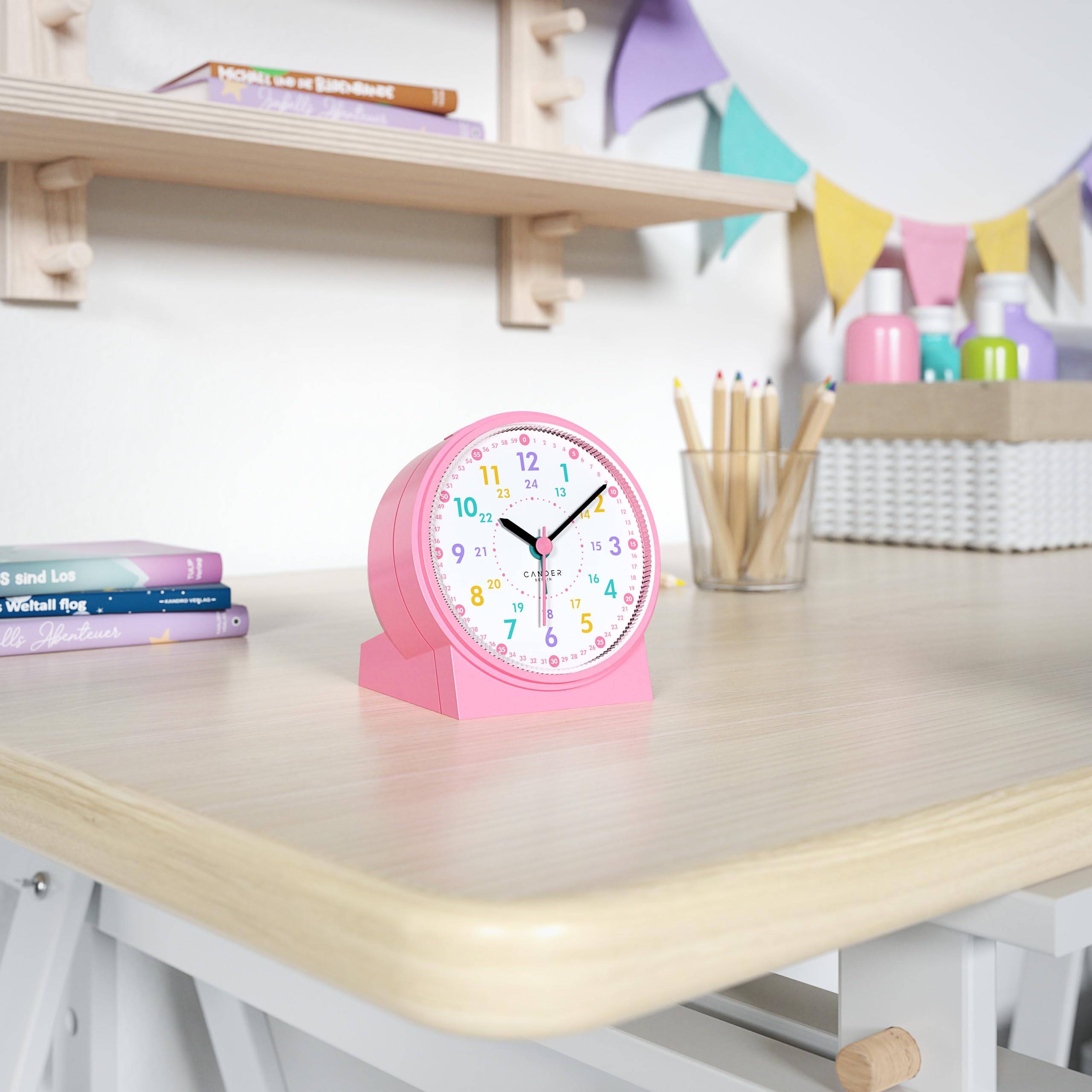Cander Berlin MNU 1009 H - Reloj despertador infantil silencioso, silencioso, con luz y repetición, color rosa