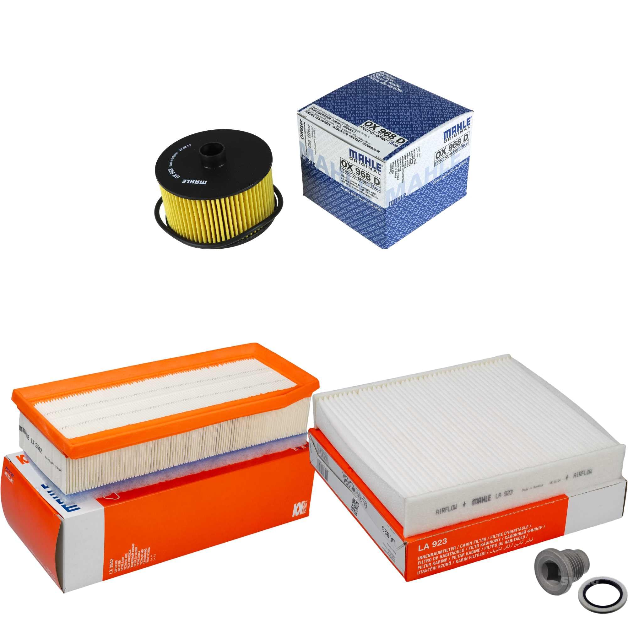 Paquete de inspección Kit de mantenimiento con filtro de aceite OX 968D, filtro de aire LX 3542, filtro de cabina LA 923, tornillo de cierre