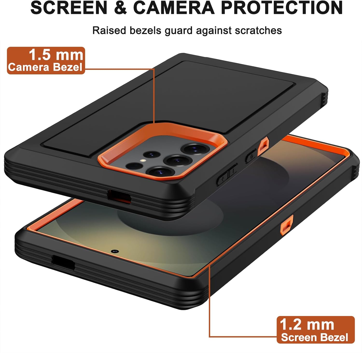 RubCase for Samsung Galaxy S25 Ultra Case with 2X Screen Protector, Dual Layer Bumper Cover with Belt Clip Holster & Kickstand, Full Body Heavy Duty Phone Case for Galaxy S25 Ultra 5G (Black/Orange) - Image 5