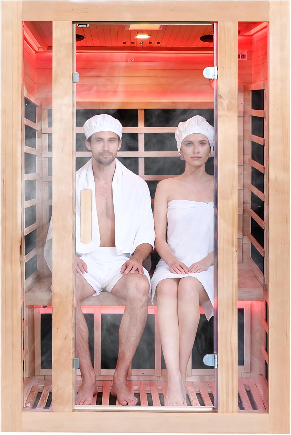 2 Person Infrared Sauna with Red Light Therapy, 1760W 120V Low EMF with Control Pane Home Indoor Dry Sauna Room for Gym & Spa, Made from Canadian Hemlock