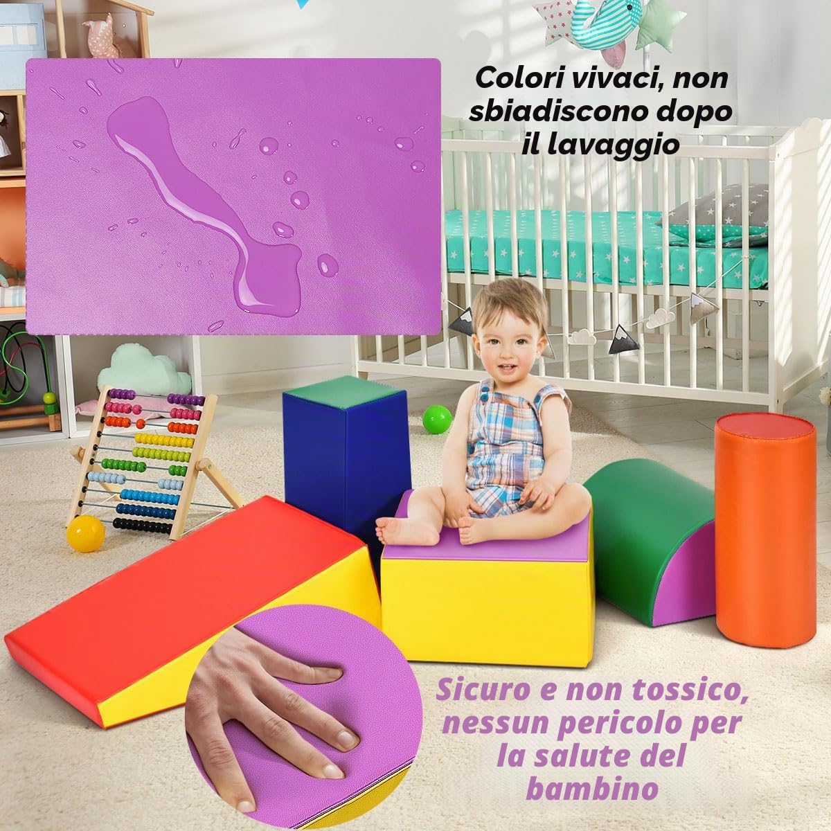 LIFEZEAL Set di 5 pezzi per arrampicarsi e gattonare, set interattivo di blocchi in schiuma per bambini, per scivolare, schiuma leggera sicura per bambini, adatto per casa, asilo, sala giochi