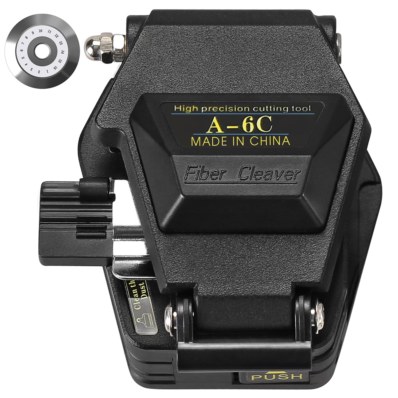 A-6C Optical Fiber Cleaver, High Precision Stripping Tool, Fiber cutting knife with Suitable for FTTX Hot Melt Cold Connection, Fiber Optic Cable Cutting Knife 16 Cleaving Spots & 48000 Cleaves