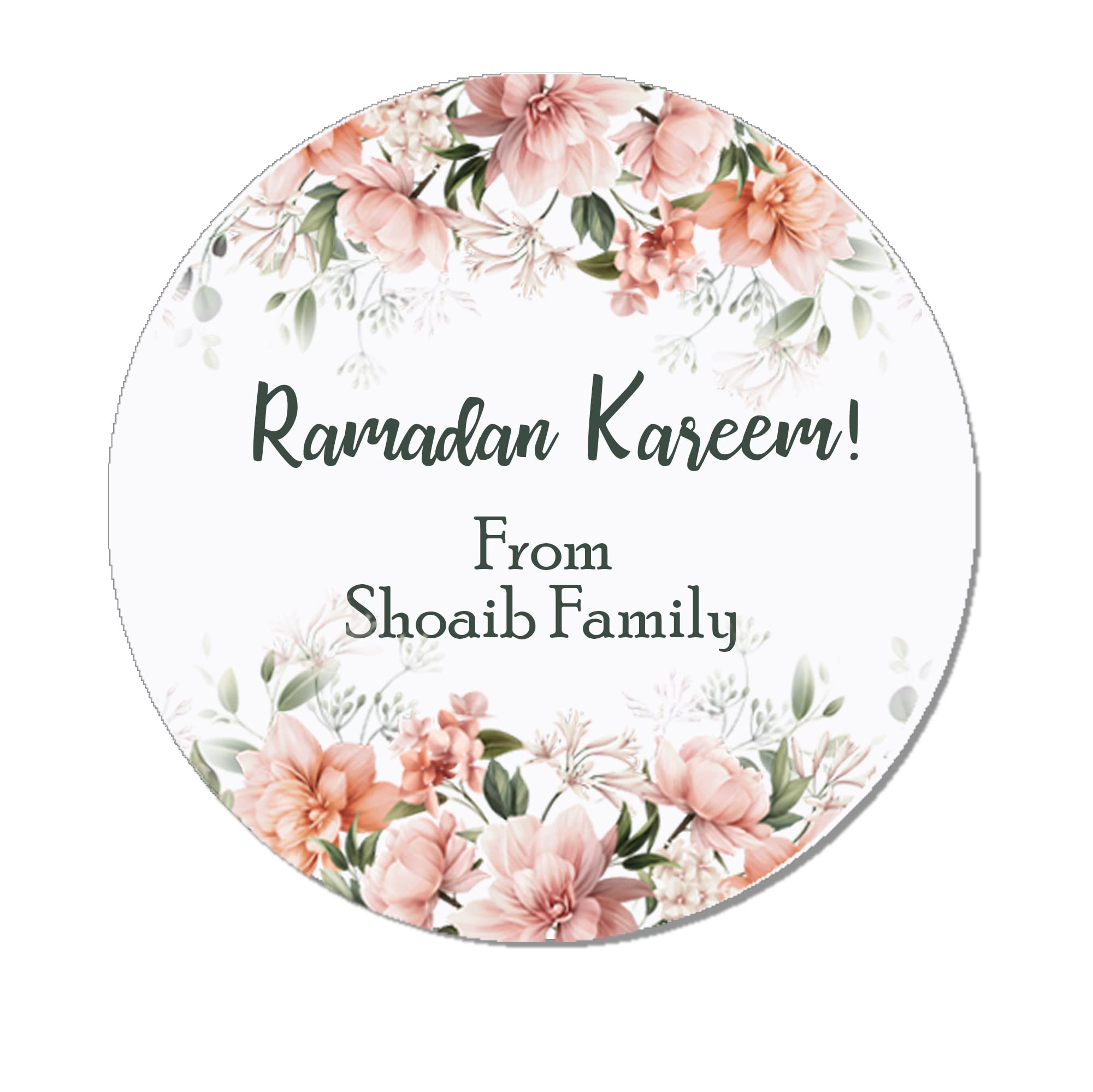 Treasured Forever Brown Personalised Eid Mubarak & Ramadan Kareem Muslim Celebration Paisley X 35 Stickers (Peach Floral)