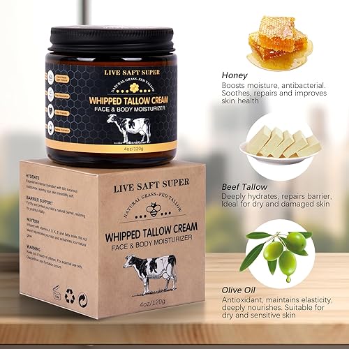 Miniatura 3 de Sarga de ternera batida para la piel, bálsamo de ternera y miel para cara, crema hidratante corporal con sebo de res alimentado con pasto, fórmula